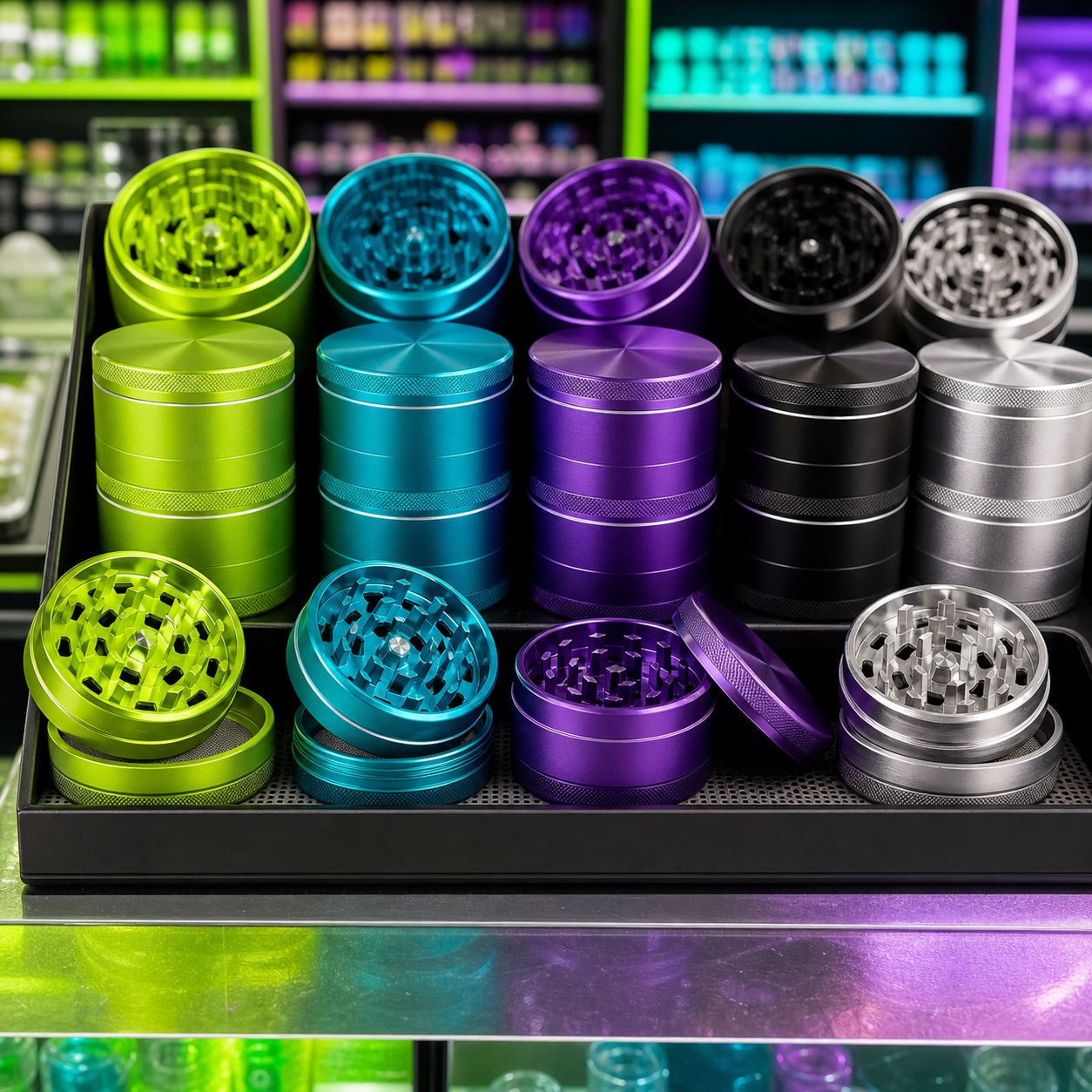 Grinders de colores en exhibidor Jeazy